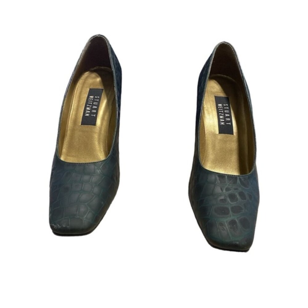 Stuart Weitzman Zest Forest Polished Crocs Pumps